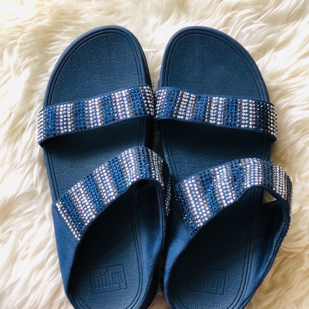 Navy Embellished Slides - image 2